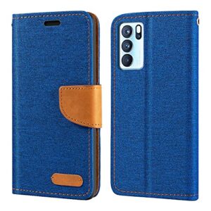 shantime oppo reno 6 pro 5g case, oxford leather wallet case with soft tpu back cover magnet flip case for oppo reno 6 pro 5g blue