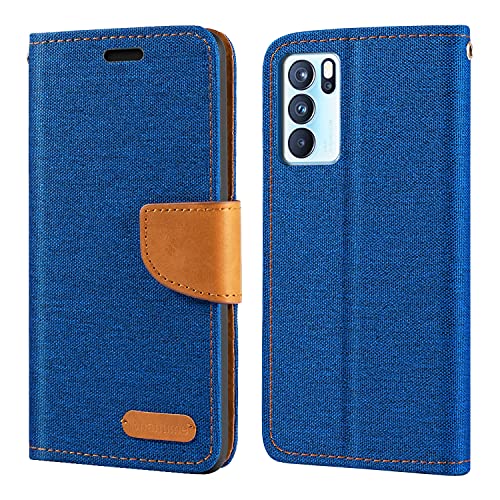 Shantime Oppo Reno 6 Pro 5G Case, Oxford Leather Wallet Case with Soft TPU Back Cover Magnet Flip Case for Oppo Reno 6 Pro 5G Blue