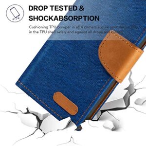 Shantime Oppo Reno 6 Pro 5G Case, Oxford Leather Wallet Case with Soft TPU Back Cover Magnet Flip Case for Oppo Reno 6 Pro 5G Blue