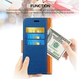 Shantime Oppo Reno 6 Pro 5G Case, Oxford Leather Wallet Case with Soft TPU Back Cover Magnet Flip Case for Oppo Reno 6 Pro 5G Blue