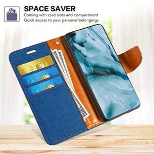 Shantime Oppo Reno 6 Pro 5G Case, Oxford Leather Wallet Case with Soft TPU Back Cover Magnet Flip Case for Oppo Reno 6 Pro 5G Blue