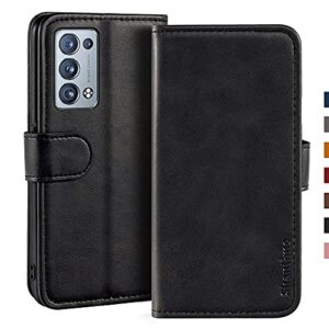 Shantime Oppo Reno 6 Pro+ 5G Case, Leather Wallet Case with Cash & Card Slots Soft TPU Back Cover Magnet Flip Case for Oppo Reno 6 Pro Plus 5G Black