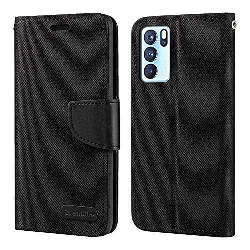 Shantime Oppo Reno 6 Pro 5G Case, Oxford Leather Wallet Case with Soft TPU Back Cover Magnet Flip Case for Oppo Reno 6 Pro 5G Black