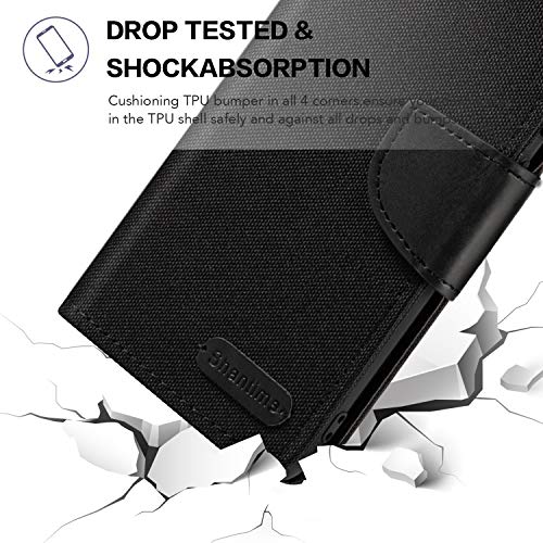 Shantime Oppo Reno 6 Pro 5G Case, Oxford Leather Wallet Case with Soft TPU Back Cover Magnet Flip Case for Oppo Reno 6 Pro 5G Black