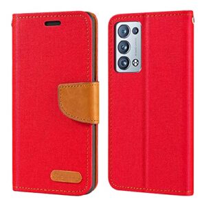 oppo reno 6 pro+ 5g case, oxford leather wallet case with soft tpu back cover magnet flip case for oppo reno 6 pro plus 5g