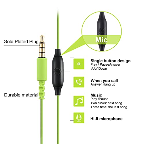 mucro Sport Running Earbuds, Wired Over Ear in-Ear Earbuds, Earhook Earphones, Headphones with Microphone for iPhone iPod Android Phone (Green)