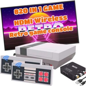 retro game console,classic mini game system preloaded 820 video games and 2 wireless controllers,av and hdmi retro toys gifts for kids and adults.