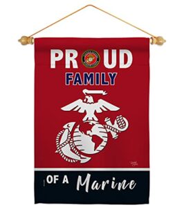 breeze decor proud family garden flag set wood dowel armed forces marine corps usmc semper fi united state american military veteran retire official house yard gift double-sided, made in usa