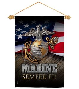 angeleno heritage marine semper fi garden flag set wood dowel armed forces corps usmc united state american military veteran retire official house banner small yard gift double-sided, made in usa
