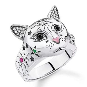 csiyanjry99 animal ring animal cat lovers jewelry,cat rings vintage cute animal matching cat rings adjustable open rings for women men cat lovers(b-w)