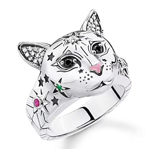 CSIYANJRY99 Animal Ring Animal Cat Lovers Jewelry,Cat Rings Vintage Cute Animal Matching Cat Rings Adjustable Open Rings for Women Men Cat Lovers(B-W)