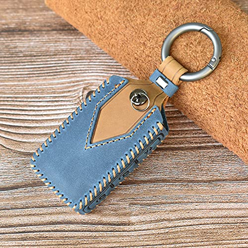 HIBEYO Leather Smart Key Fob Case Compatible with Volvo XC40 XC60 XC90 S90 V90 Car Key Fob Cover Remote Keyless Entry Full Protection Shell 2019 2021 Keychains Auto Accessories Holder Protector-Bule