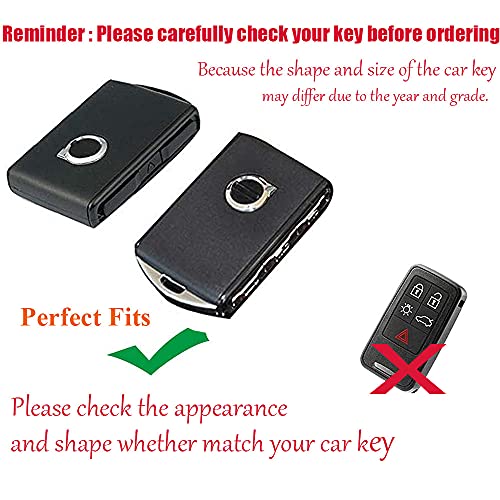 HIBEYO Leather Smart Key Fob Case Compatible with Volvo XC40 XC60 XC90 S90 V90 Car Key Fob Cover Remote Keyless Entry Full Protection Shell 2019 2021 Keychains Auto Accessories Holder Protector-Bule