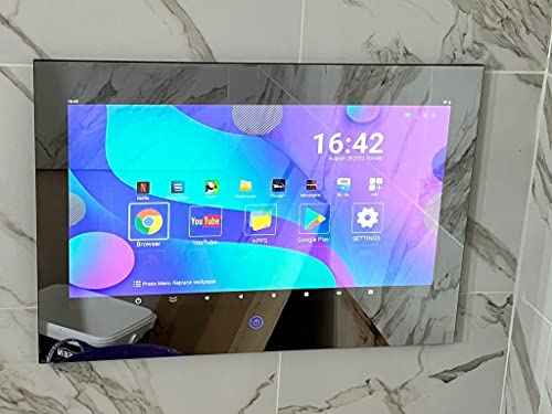 Haocrown 21.5 inch Bathroom TV Touchscreen IP66 Waterproof Smart Mirror TV for Bathroom with Android 11.0 System & 500 High-Brightness Built-in HDTV(ATSC) Tuner, Wi-Fi Bluetooth(Nearly New)