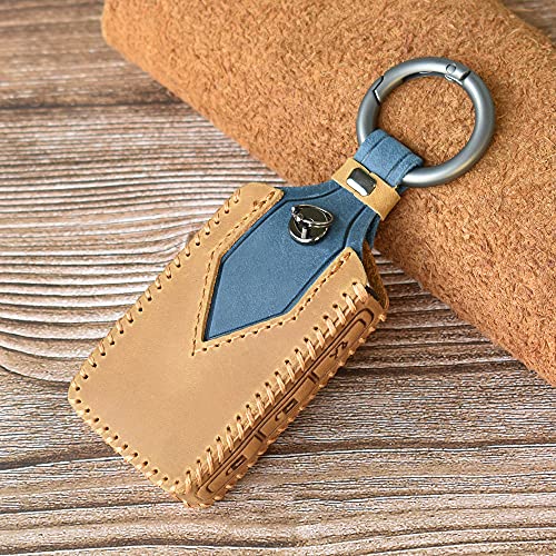 HIBEYO Leather Smart Key Fob Case Compatible with Volvo XC40 XC60 XC90 S90 V90 Car Key Fob Cover Remote Keyless Entry Full Protection Shell 2019 2021 Keychains Auto Accessories Holder Protector-Brown