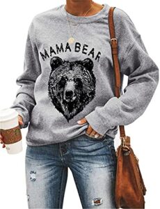 ymydyfc mama bear sweatshirt women cute leopard funny letter print mom blouse tops casual long sleeve pullover top