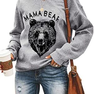 YMYDYFC Mama Bear Sweatshirt Women Cute Leopard Funny Letter Print Mom Blouse Tops Casual Long Sleeve Pullover Top