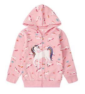 akyzic toddler girl jacket zip up hoodie unicorn pink cotton hooded sweatshirt kids winter outerwear pink-8053 4t