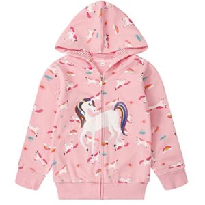 Akyzic Toddler Girl Jacket Zip Up Hoodie Unicorn Pink Cotton Hooded Sweatshirt Kids Winter Outerwear pink-8053 4t