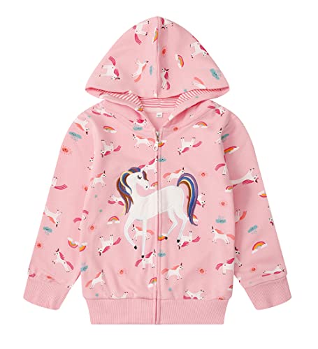 Akyzic Toddler Girl Jacket Zip Up Hoodie Unicorn Pink Cotton Hooded Sweatshirt Kids Winter Outerwear pink-8053 4t