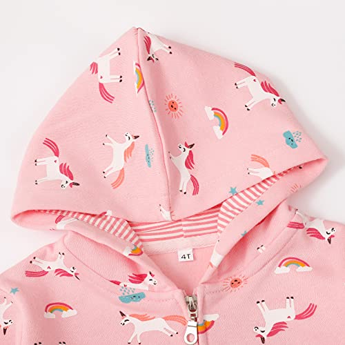 Akyzic Toddler Girl Jacket Zip Up Hoodie Unicorn Pink Cotton Hooded Sweatshirt Kids Winter Outerwear pink-8053 4t