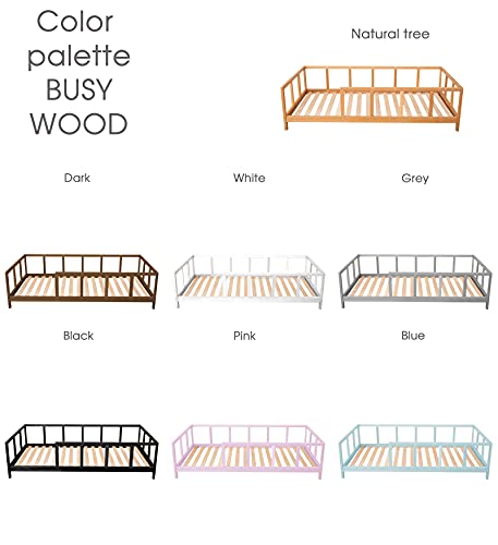 BUSYWOOD Montessori Frame Bed - Home and Bedroom Decor Furniture - Montessori Bed with Fence in Playroom - Full Size Bed Frame - Kids Bed - Toddler Bed Frame (Model 10, Bed with Legs and Slats)