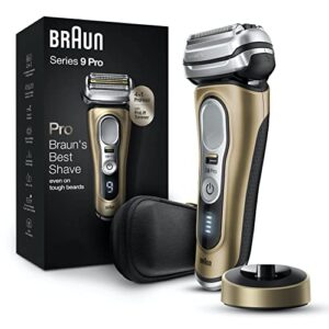 braun electric razor for men, waterproof foil shaver, series 9 pro 9419s, wet & dry shave, with prolift beard trimmer for grooming, charging stand included, gold