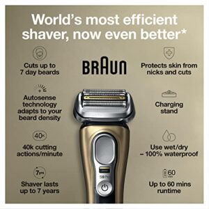 Braun Electric Razor for Men, Waterproof Foil Shaver, Series 9 Pro 9419s, Wet & Dry Shave, with ProLift Beard Trimmer for Grooming, Charging Stand Included, Gold