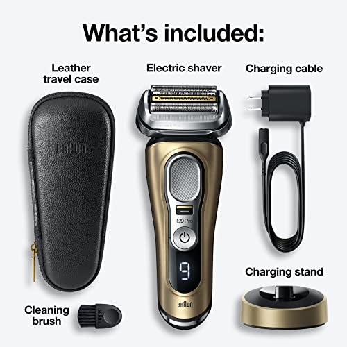 Braun Electric Razor for Men, Waterproof Foil Shaver, Series 9 Pro 9419s, Wet & Dry Shave, with ProLift Beard Trimmer for Grooming, Charging Stand Included, Gold