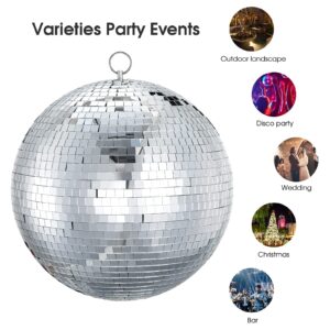 Mirror Disco Ball Sumono 12 Inch Mirror Ball Lightning Ball with Hanging Ring for DJ Club Stage Bar Party, Wedding Holiday Decoration (PVC Inner)