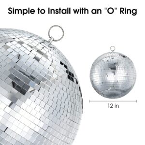 Mirror Disco Ball Sumono 12 Inch Mirror Ball Lightning Ball with Hanging Ring for DJ Club Stage Bar Party, Wedding Holiday Decoration (PVC Inner)