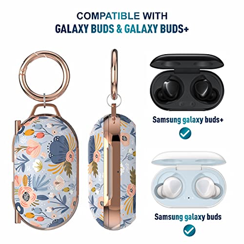 wenew Case Cover for Samsung Galaxy Buds & Galaxy Buds Plus, Protective Hard Case for Women Girls Men with Cute Patterns Clip Keychain LED Visible (Blue)