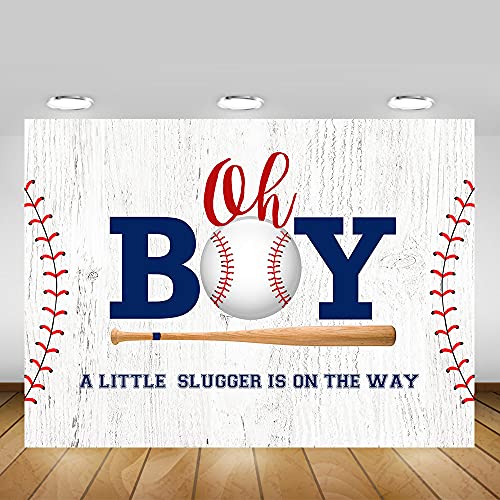 Mocsicka Baseball Baby Shower Backdrop Sports Oh Boy Baseball Baby Shower Party Decoration A Little Slugger is on The Way Baby Shower Background (8x6ft(96x72 inch))