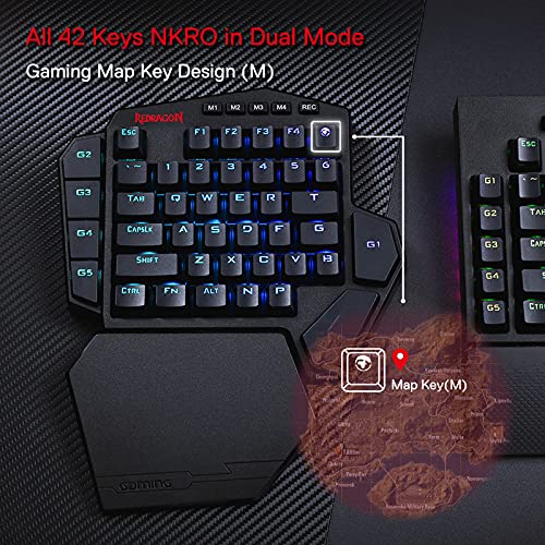 Redragon K585 DITI Wireless One-Handed Mechanical Keyboard, 42 Keys 2.4Ghz RGB 40% Gaming Keypad with 7 Onboard Macro Keys, Detachable Wrist Support, Durable Battery (Red Switch)