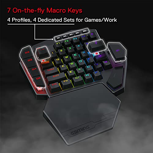 Redragon K585 DITI Wireless One-Handed Mechanical Keyboard, 42 Keys 2.4Ghz RGB 40% Gaming Keypad with 7 Onboard Macro Keys, Detachable Wrist Support, Durable Battery (Red Switch)