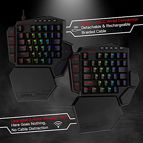 Redragon K585 DITI Wireless One-Handed Mechanical Keyboard, 42 Keys 2.4Ghz RGB 40% Gaming Keypad with 7 Onboard Macro Keys, Detachable Wrist Support, Durable Battery (Red Switch)