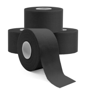 dimora 4-pack black athletic tape - strong adhesive sports tape no sticky residue easy tear athletic tapes & wraps, gymnastics tape for athletes(1.5in x 45ft)