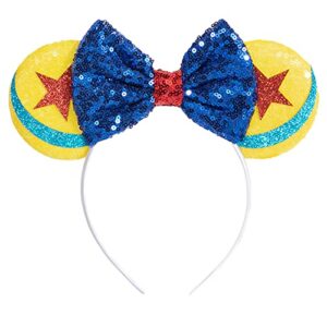 chuangqi mouse ears headbands with shiny bow, double-sided sequins glitter hair band, for birthday party, celebration or event (xc22)