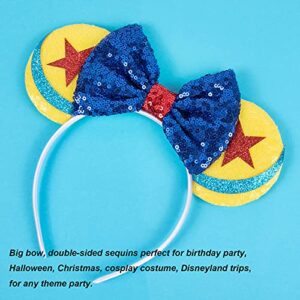 CHuangQi Mouse Ears Headbands with Shiny Bow, Double-sided Sequins Glitter Hair Band, for Birthday Party, Celebration or Event (XC22)