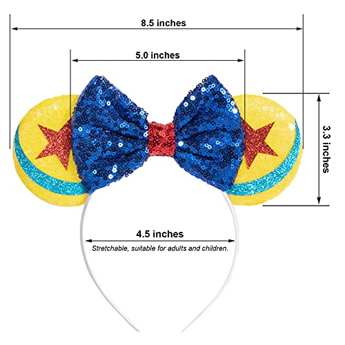 CHuangQi Mouse Ears Headbands with Shiny Bow, Double-sided Sequins Glitter Hair Band, for Birthday Party, Celebration or Event (XC22)