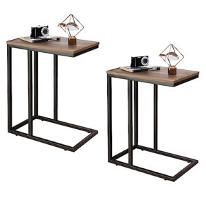 wlive side table set of 2, c shaped end table for couch, sofa and bed, large desktop c table for living room, bedroom, brown and black