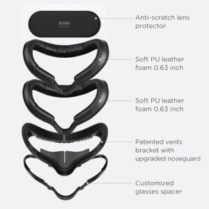 KIWI design Face Cushion Pad Compatible with Quest 2 Accessories (Upgraded Version), Fitness Facial Interface Foam Replacement, with Glasses Spacer and Lens Protector, Air-Circulation Design