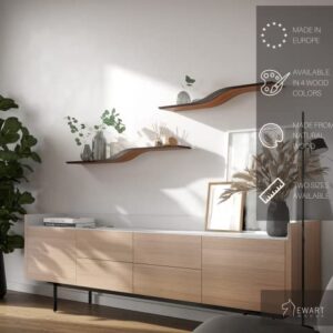 Floating Shelves with Hidden Mount, Wall Shelf with White Decor, Modern Furniture Made of Natural Wood, Geometric Wooden Shelf Office Bookshelves Bathroom Storage Bedroom (Cherry, 120cm (47.2 inch))