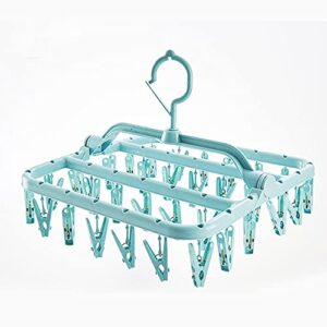 radefasun clip and drip hanger with 32 clips plastic swivel hook portable folding drying rack baby clothes hanger foldable travel accessories for socks bras lingerie towels underwear gloves (blue, 32)