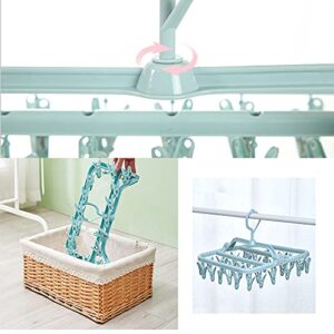 Radefasun Clip and Drip Hanger with 32 Clips Plastic Swivel Hook Portable Folding Drying Rack Baby Clothes Hanger Foldable Travel Accessories for Socks Bras Lingerie Towels Underwear Gloves (Blue, 32)