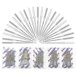 50 pack of sewing machine needles, 5 assorted sizes (ha 65/9, 75/11, 90/14, 100/16, 110/18) 10pcs of each, universal regular point needles, perfect for embroidery, cloth repair, diy and crafts
