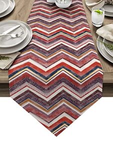 big buy store table runner red zig zag chevron pattern wave stripe cotton line table covers for dinner kitchen wedding indoor and outdoor parties nordic design table setting decor -13 x 36 inch