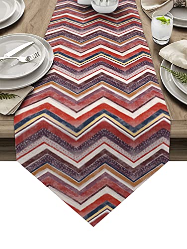 Big buy store Table Runner Red Zig Zag Chevron Pattern Wave Stripe Cotton Line Table Covers for Dinner Kitchen Wedding Indoor and Outdoor Parties Nordic Design Table Setting Decor -13 x 36 inch