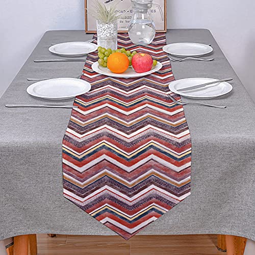 Big buy store Table Runner Red Zig Zag Chevron Pattern Wave Stripe Cotton Line Table Covers for Dinner Kitchen Wedding Indoor and Outdoor Parties Nordic Design Table Setting Decor -13 x 36 inch