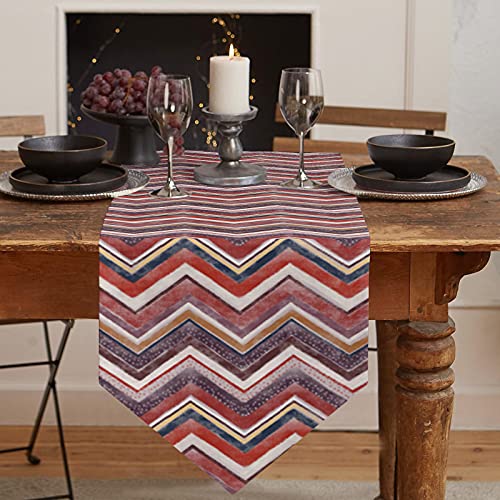 Big buy store Table Runner Red Zig Zag Chevron Pattern Wave Stripe Cotton Line Table Covers for Dinner Kitchen Wedding Indoor and Outdoor Parties Nordic Design Table Setting Decor -13 x 36 inch